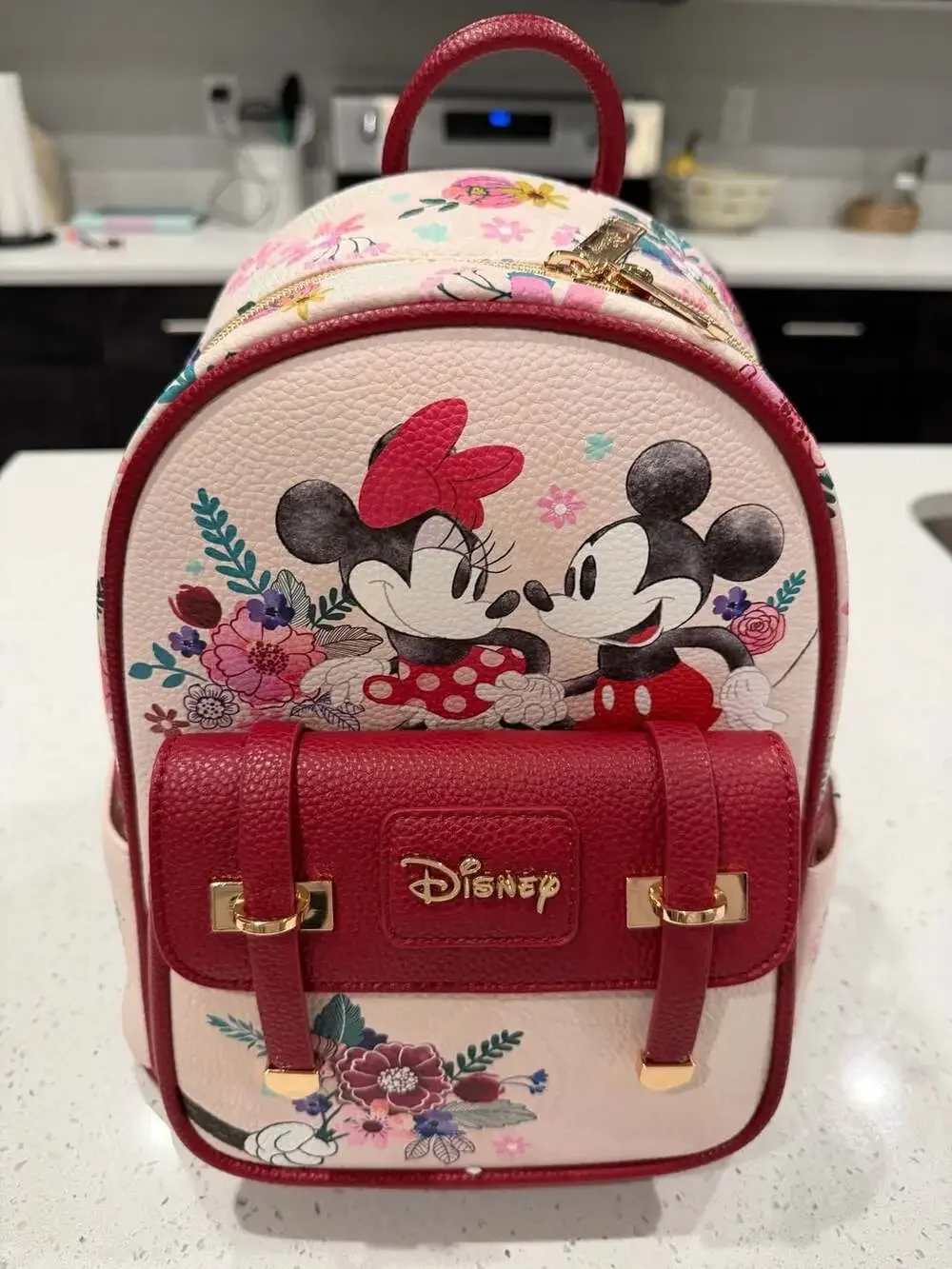 Disney Mickey and Minnie Mouse Floral Vegan Leather Mini Backpack